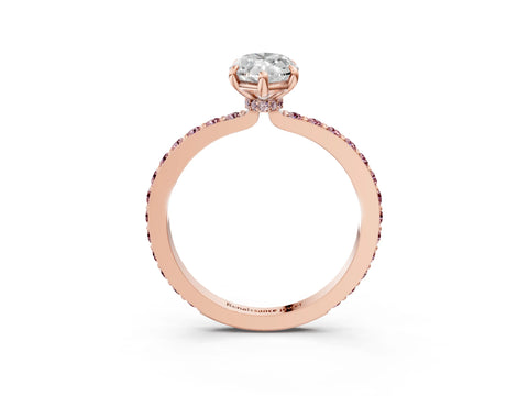 Rose gold Marquise Cut Diamond Pavé Engagement Ring with Round with Morganite side stone Accents and Prong Setting_3