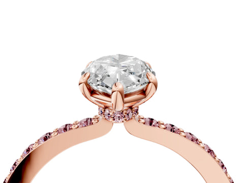 Rose gold Marquise Cut Diamond Pavé Engagement Ring with Round with Morganite side stone Accents and Prong Setting_4