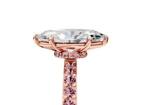 Rose gold Marquise Cut Diamond Pavé Engagement Ring with Round with Morganite side stone Accents and Prong Setting_5