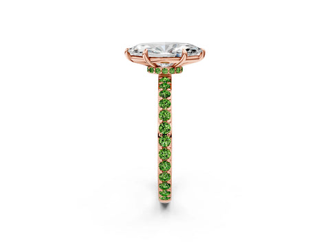 Rose gold Marquise Cut Diamond Pavé Engagement Ring with Round with Peridot side stone Accents and Prong Setting_2