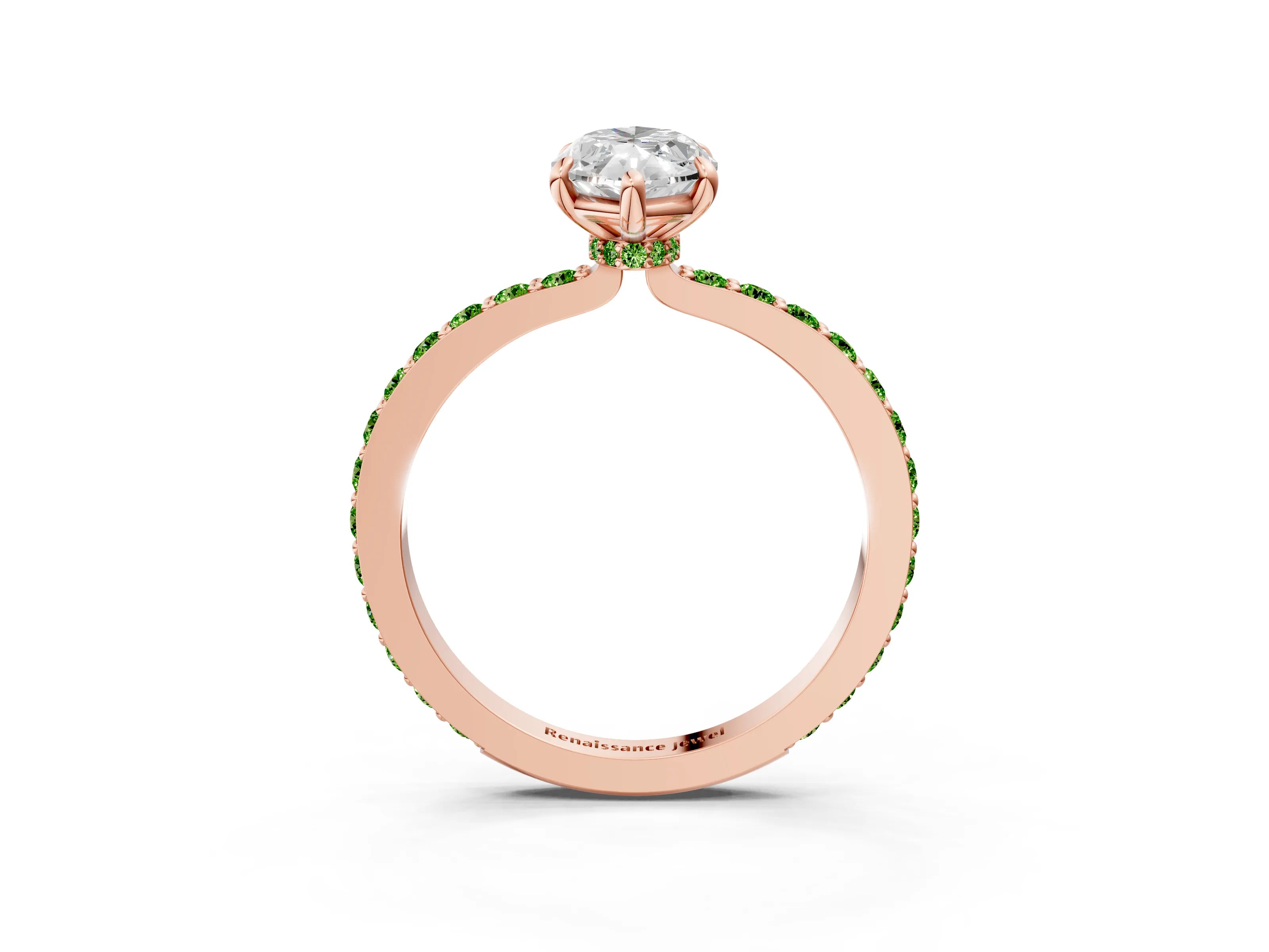Rose gold Marquise Cut Diamond Pavé Engagement Ring with Round with Peridot side stone Accents and Prong Setting_3
