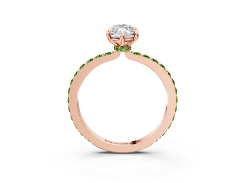 Rose gold Marquise Cut Diamond Pavé Engagement Ring with Round with Peridot side stone Accents and Prong Setting_3