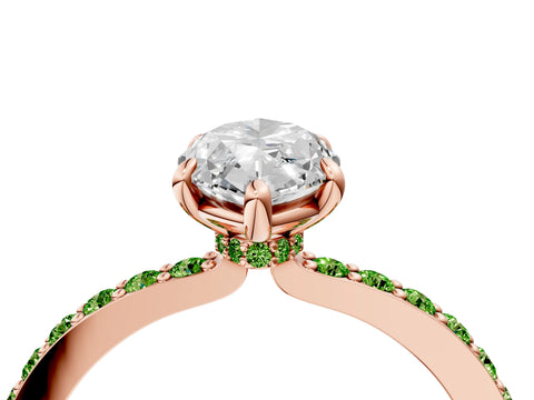 Rose gold Marquise Cut Diamond Pavé Engagement Ring with Round with Peridot side stone Accents and Prong Setting_4