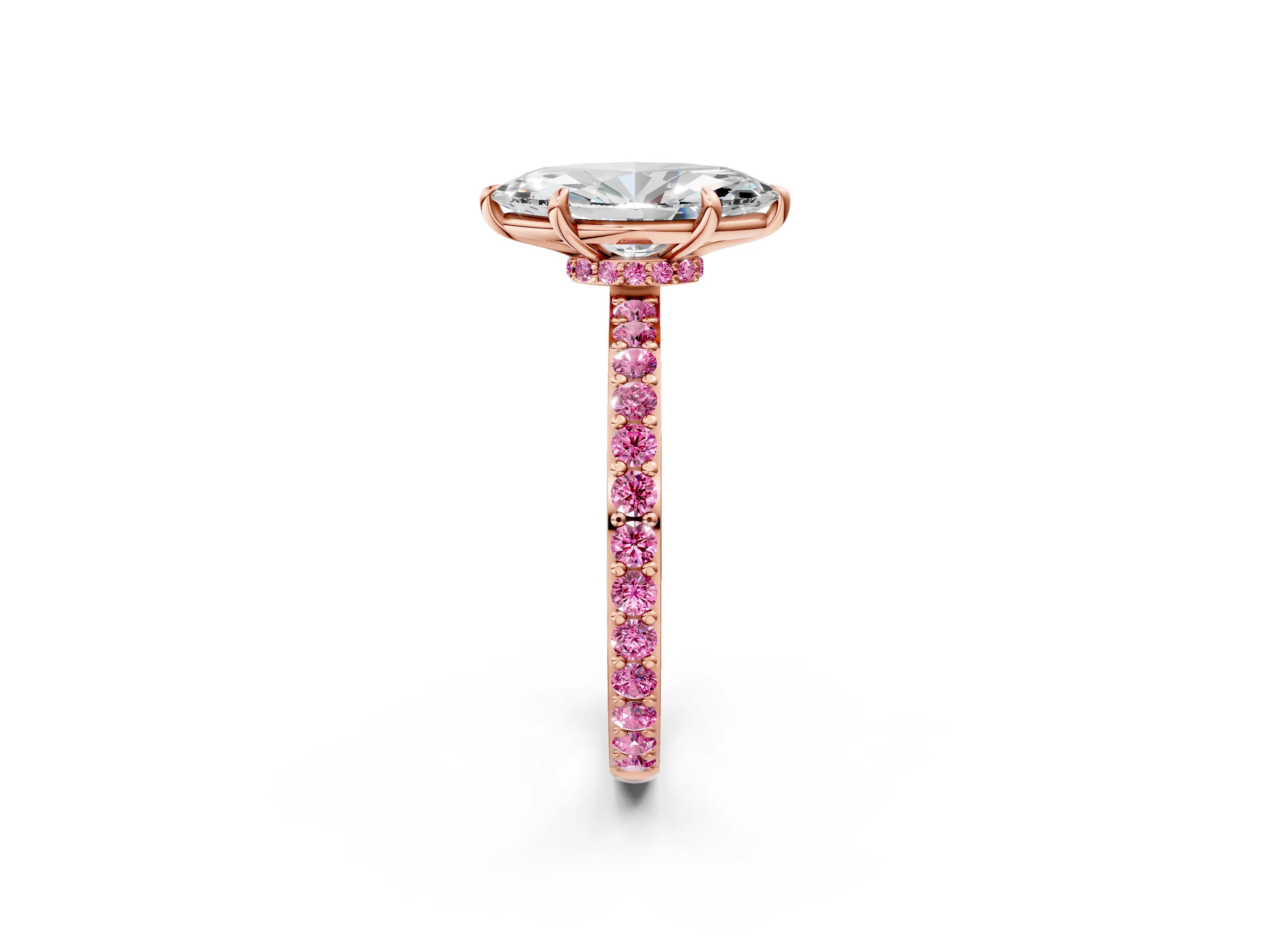 Rose gold Marquise Cut Diamond Pavé Engagement Ring with Round with Pink Sapphire side stone Accents and Prong Setting_2