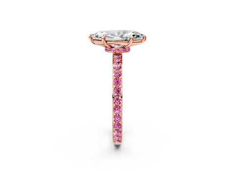 Rose gold Marquise Cut Diamond Pavé Engagement Ring with Round with Pink Sapphire side stone Accents and Prong Setting_2
