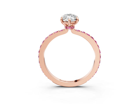 Rose gold Marquise Cut Diamond Pavé Engagement Ring with Round with Pink Sapphire side stone Accents and Prong Setting_3
