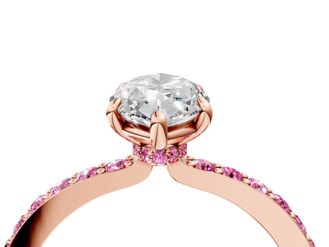 Rose gold Marquise Cut Diamond Pavé Engagement Ring with Round with Pink Sapphire side stone Accents and Prong Setting_4