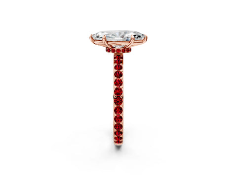 Rose gold Marquise Cut Diamond Pavé Engagement Ring with Round with Ruby side stone Accents and Prong Setting_2