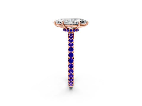 Rose gold Marquise Cut Diamond Pavé Engagement Ring with Round with Tanzanite side stone Accents and Prong Setting_2