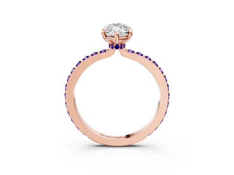 Rose gold Marquise Cut Diamond Pavé Engagement Ring with Round with Tanzanite side stone Accents and Prong Setting_3