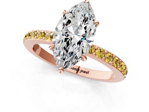 Rose gold Marquise Cut Diamond Pavé Engagement Ring with Round with Yellow Sapphire side stone Accents and Prong Setting_1