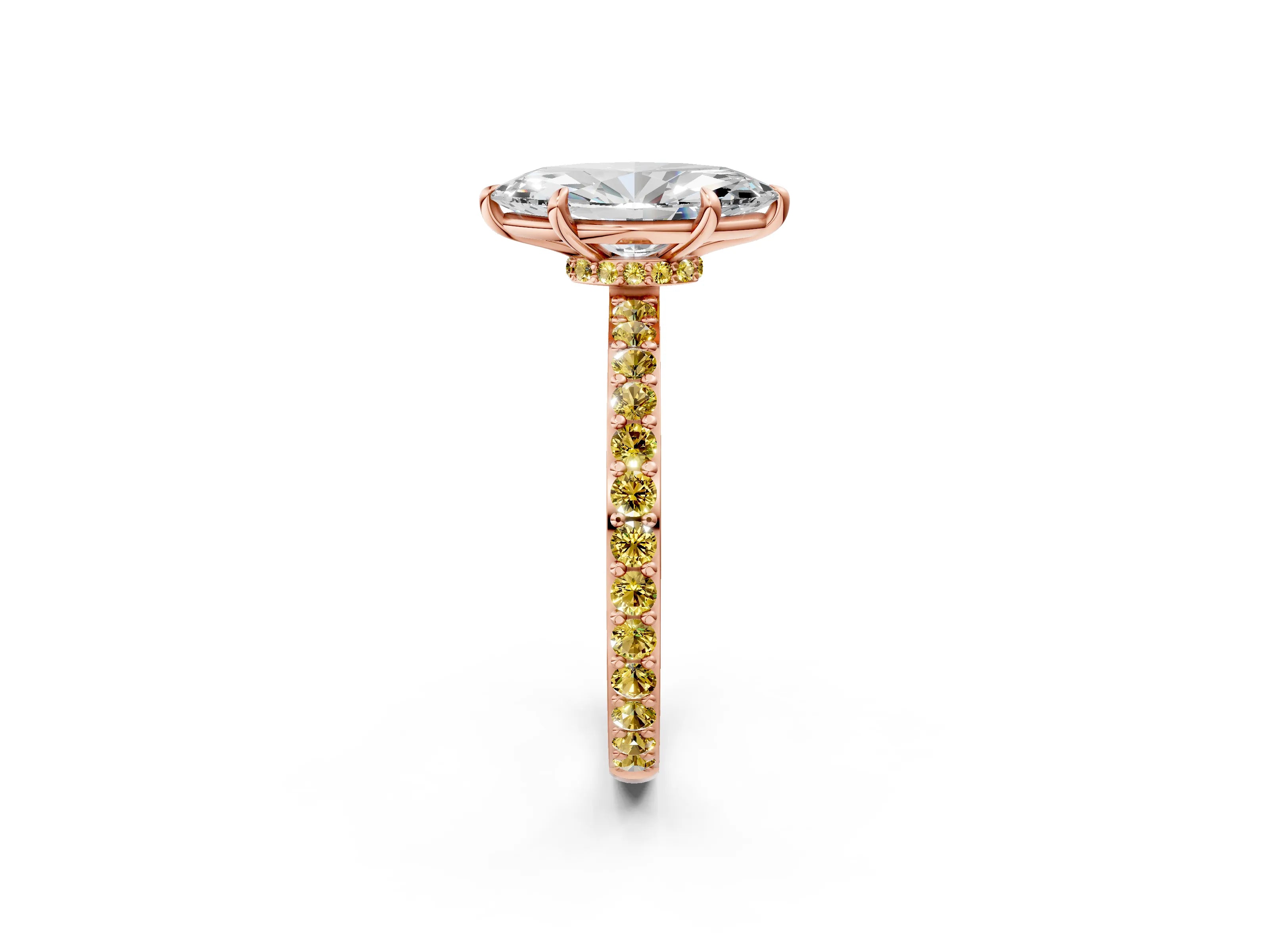 Rose gold Marquise Cut Diamond Pavé Engagement Ring with Round with Yellow Sapphire side stone Accents and Prong Setting_2