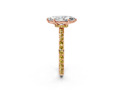 Rose gold Marquise Cut Diamond Pavé Engagement Ring with Round with Yellow Sapphire side stone Accents and Prong Setting_2