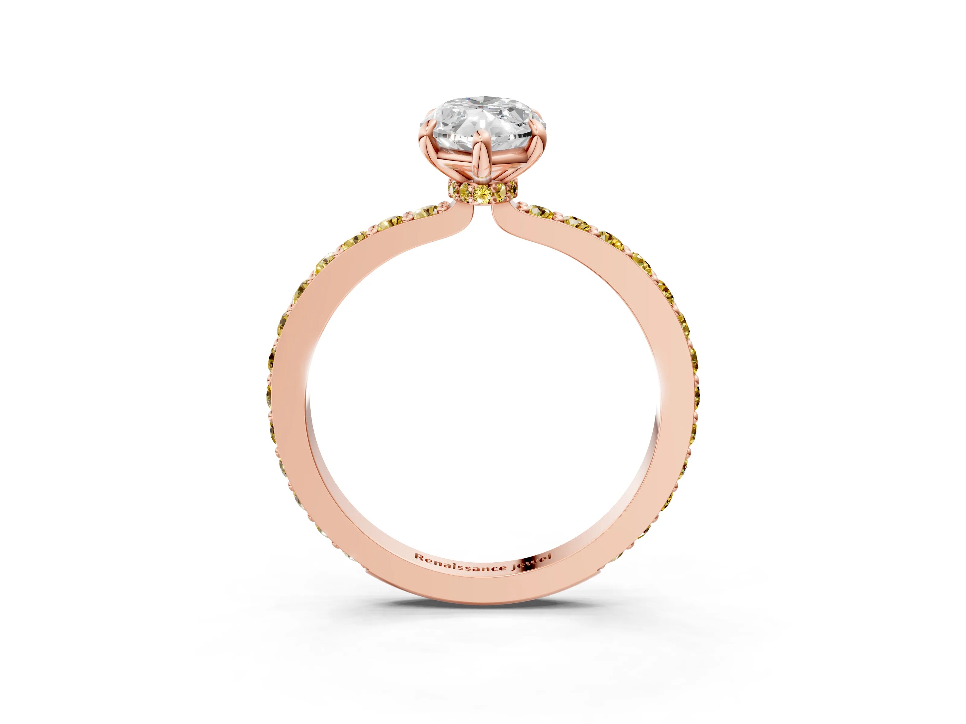 Rose gold Marquise Cut Diamond Pavé Engagement Ring with Round with Yellow Sapphire side stone Accents and Prong Setting_3