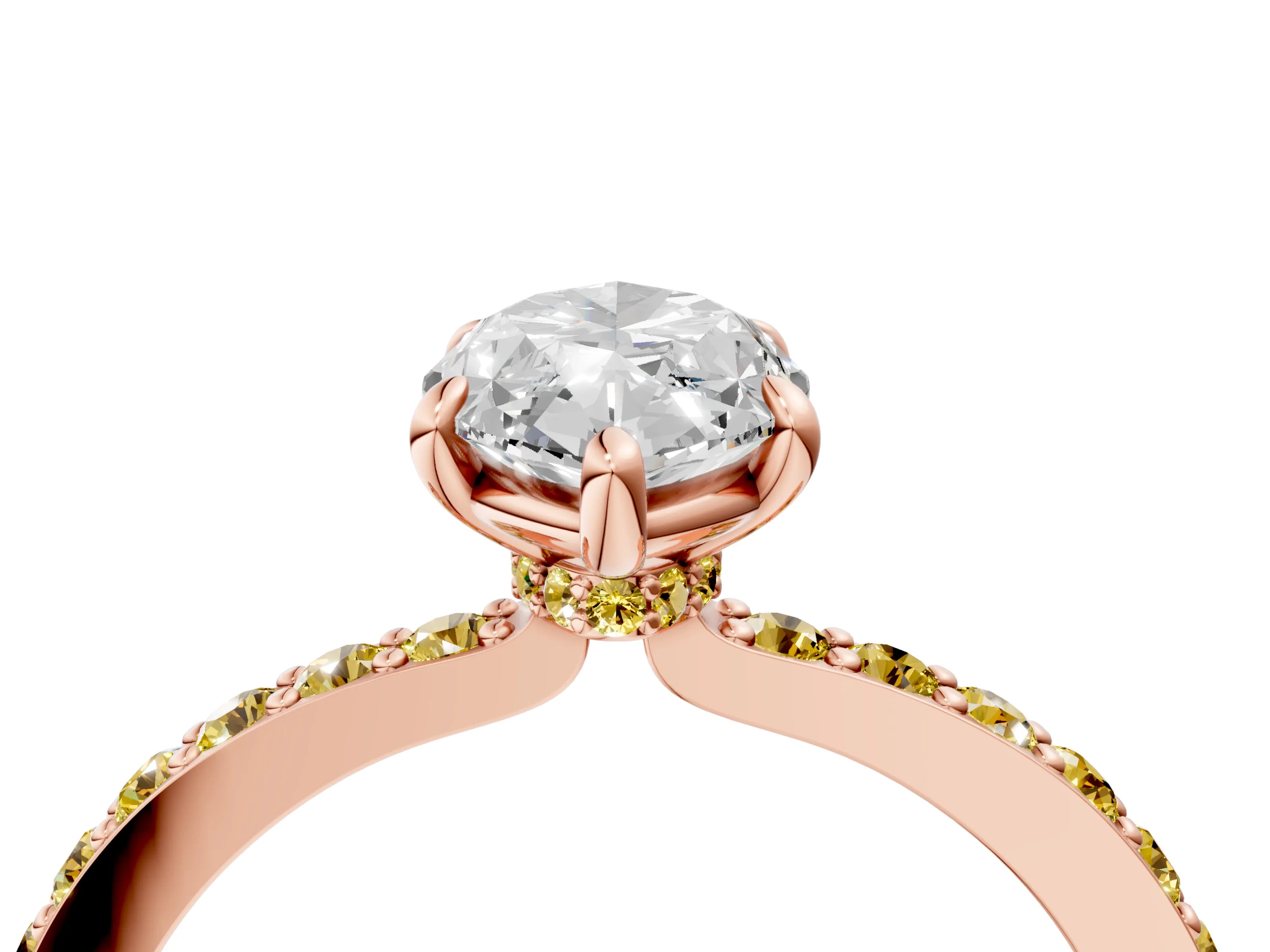 Rose gold Marquise Cut Diamond Pavé Engagement Ring with Round with Yellow Sapphire side stone Accents and Prong Setting_4