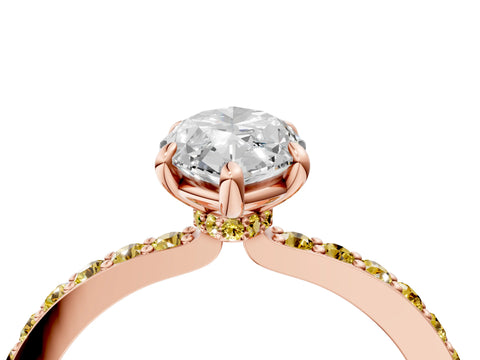 Rose gold Marquise Cut Diamond Pavé Engagement Ring with Round with Yellow Sapphire side stone Accents and Prong Setting_4