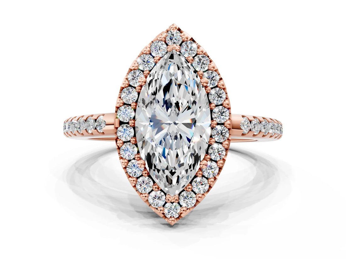 Rose gold Marquise Cut Diamond Pavé Halo Ring with Four-Prong Setting_37