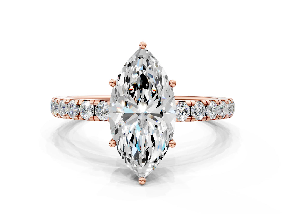 Rose gold Marquise Cut Diamond Pavé Solitaire Engagement Ring with Four-Prong Setting_75