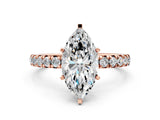 Rose gold Marquise Cut Diamond Pavé Solitaire Ring with Round Band and Prong Setting_12