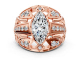 Rose gold Marquise Cut Diamond Pave Art Deco Split Shank Ring with Four-Prong Setting_25