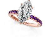 Rose gold Marquise Cut Diamond Pave Band Solitaire Ring with Round with Amethyst side stone and Prong Setting_1
