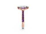 Rose gold Marquise Cut Diamond Pave Band Solitaire Ring with Round with Amethyst side stone and Prong Setting_2