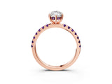 Rose gold Marquise Cut Diamond Pave Band Solitaire Ring with Round with Amethyst side stone and Prong Setting_3
