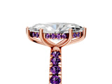 Rose gold Marquise Cut Diamond Pave Band Solitaire Ring with Round with Amethyst side stone and Prong Setting_5