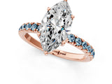 Rose gold Marquise Cut Diamond Pave Band Solitaire Ring with Round with Aquamarine side stone and Prong Setting_13