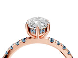 Rose gold Marquise Cut Diamond Pave Band Solitaire Ring with Round with Aquamarine side stone and Prong Setting_16
