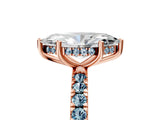 Rose gold Marquise Cut Diamond Pave Band Solitaire Ring with Round with Aquamarine side stone and Prong Setting_17