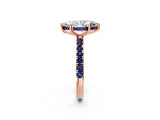 Rose gold Marquise Cut Diamond Pave Band Solitaire Ring with Round with Blue Sapphire side stone and Prong Setting_26