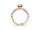 Rose gold Marquise Cut Diamond Pave Band Solitaire Ring with Round with Blue Sapphire side stone and Prong Setting_27