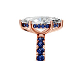 Rose gold Marquise Cut Diamond Pave Band Solitaire Ring with Round with Blue Sapphire side stone and Prong Setting_29