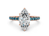 Rose gold Marquise Cut Diamond Pave Band Solitaire Ring with Round with Blue Topaz side stone and Prong Setting_12