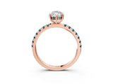 Rose gold Marquise Cut Diamond Pave Band Solitaire Ring with Round with Blue Topaz side stone and Prong Setting_15