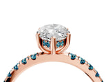 Rose gold Marquise Cut Diamond Pave Band Solitaire Ring with Round with Blue Topaz side stone and Prong Setting_16