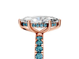 Rose gold Marquise Cut Diamond Pave Band Solitaire Ring with Round with Blue Topaz side stone and Prong Setting_17