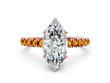 Rose gold Marquise Cut Diamond Pave Band Solitaire Ring with Round with Citrine side stone and Prong Setting