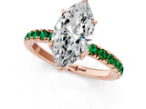 Rose gold Marquise Cut Diamond Pave Band Solitaire Ring with Round with Emerald side stone and Prong Setting_1