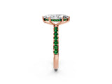 Rose gold Marquise Cut Diamond Pave Band Solitaire Ring with Round with Emerald side stone and Prong Setting_2