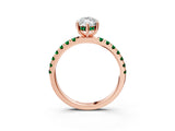 Rose gold Marquise Cut Diamond Pave Band Solitaire Ring with Round with Emerald side stone and Prong Setting_3