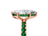 Rose gold Marquise Cut Diamond Pave Band Solitaire Ring with Round with Emerald side stone and Prong Setting_5