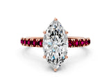 Rose gold Marquise Cut Diamond Pave Band Solitaire Ring with Round with Garnet side stone and Prong Setting_24