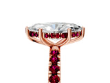 Rose gold Marquise Cut Diamond Pave Band Solitaire Ring with Round with Garnet side stone and Prong Setting_29