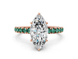 Rose gold Marquise Cut Diamond Pave Band Solitaire Ring with Round with Green Sapphire side stone and Prong Setting_24