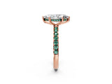 Rose gold Marquise Cut Diamond Pave Band Solitaire Ring with Round with Green Sapphire side stone and Prong Setting_26