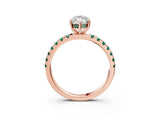 Rose gold Marquise Cut Diamond Pave Band Solitaire Ring with Round with Green Sapphire side stone and Prong Setting_27