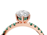 Rose gold Marquise Cut Diamond Pave Band Solitaire Ring with Round with Green Sapphire side stone and Prong Setting_28