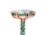 Rose gold Marquise Cut Diamond Pave Band Solitaire Ring with Round with Green Sapphire side stone and Prong Setting_29